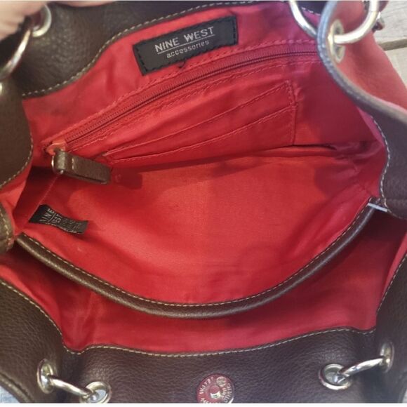 NINE WEST Faux Leather Small Shoulder Hand Bag Dark Red - Picture 9 of 10